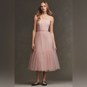 BHLDN Strapless A-Line Tulle Midi Dress
